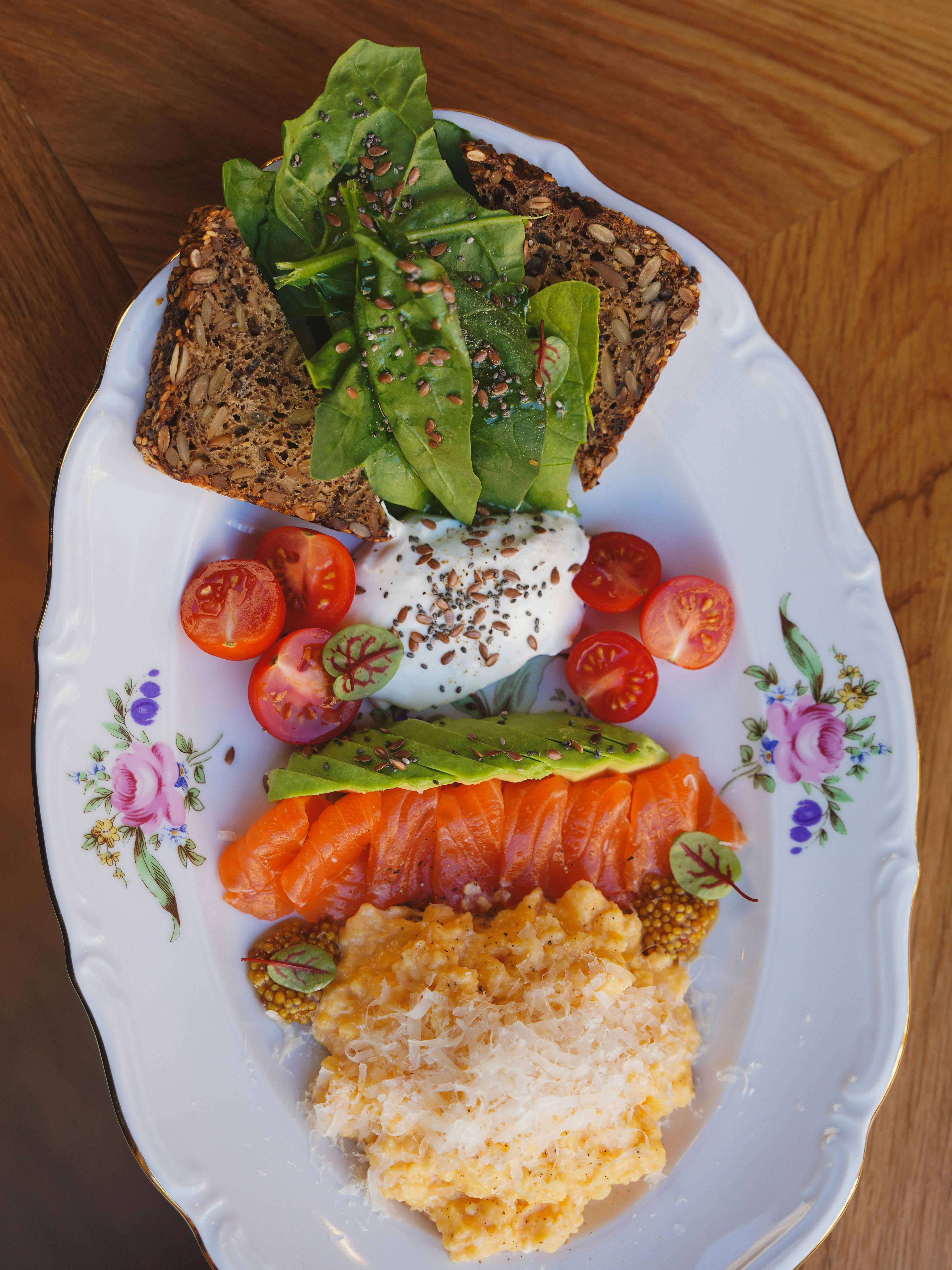 High fiber lunch with fish and eggs